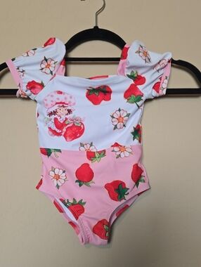 Girls Pink Strawberry Print One-Piece Swimsuit NWOT